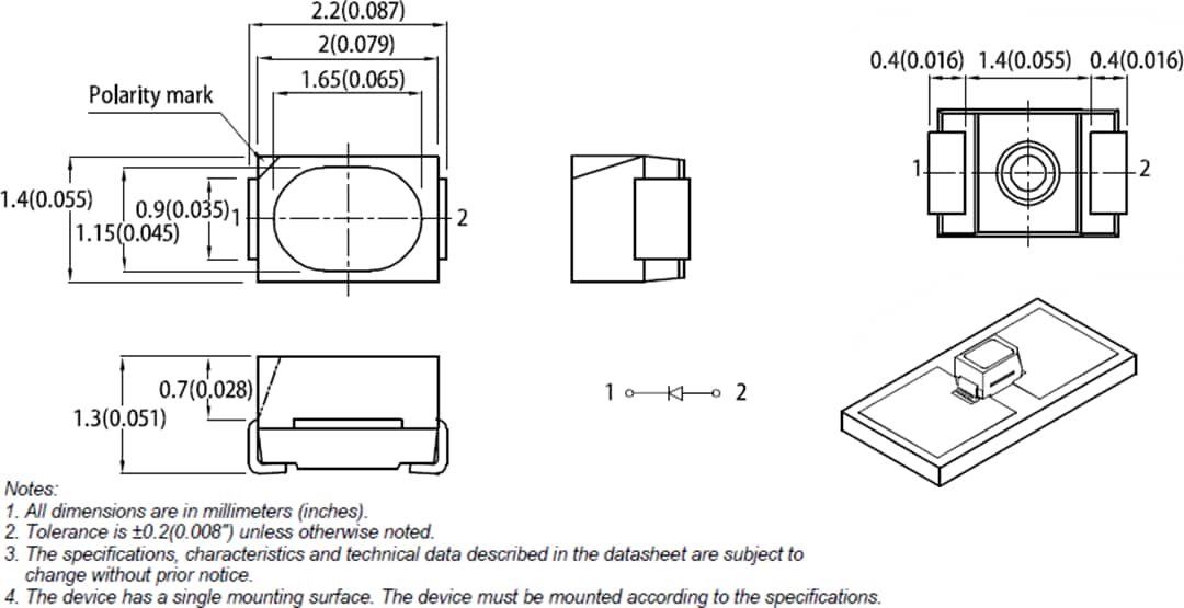 Mechanical Drawing - Kingbright Surface Mount LED Lamps