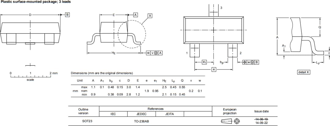 Mechanical Drawing - Nexperia BSN20 60V N-Channel Trench MOSFET