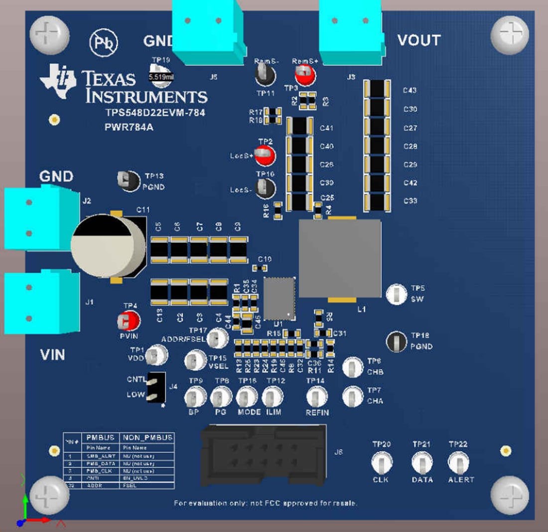 Mechanical Drawing - Texas Instruments TPS548D22EVM-784 Step-Down Converter EVM