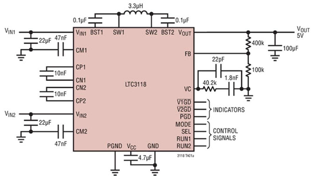 Application Circuit Diagram - Analog Devices Inc. LTC3118 Buck-Boost DC/DC Converters