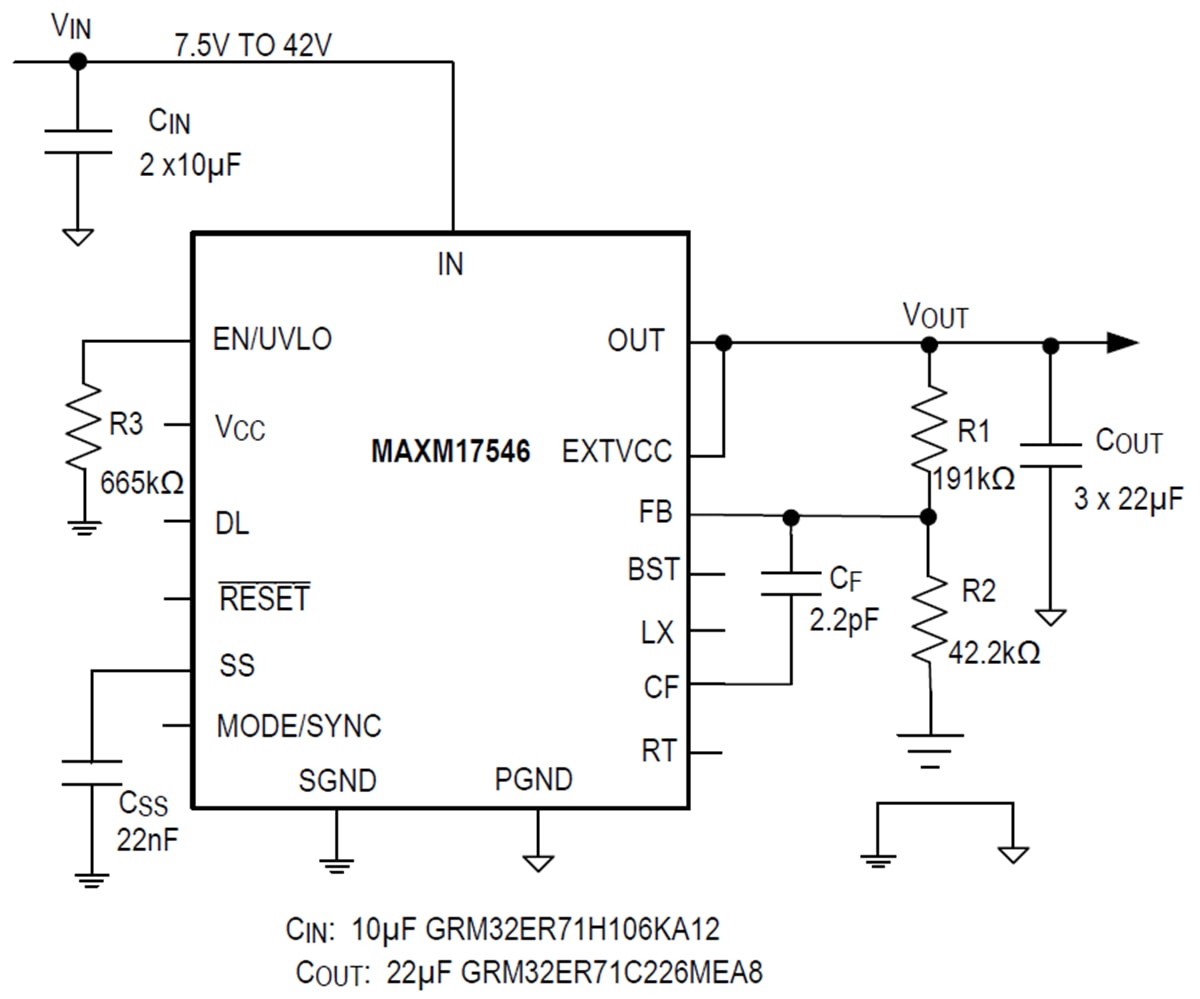 Application Circuit Diagram - Analog Devices / Maxim Integrated MAXM17546 DC-DC Step-Down Power Module