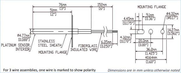 Mechanical Drawing - YAGEO Nexensos Oven Temperature Sensors