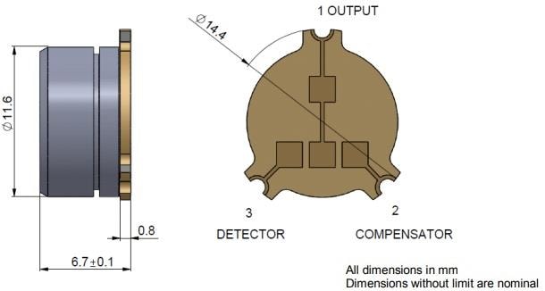 Mechanical Drawing - Amphenol SGX Sensortech MP7217 Miniature Catalytic Combustible Gas Sensor