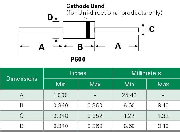 Mechanical Drawing - Littelfuse 5KP-HR & 5KP-HRA TVS Diodes