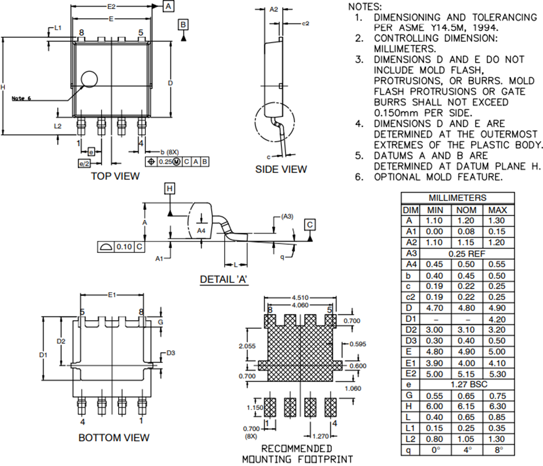 Mechanical Drawing - onsemi NTMJS1D5N04CL 40V Industrial Power MOSFET