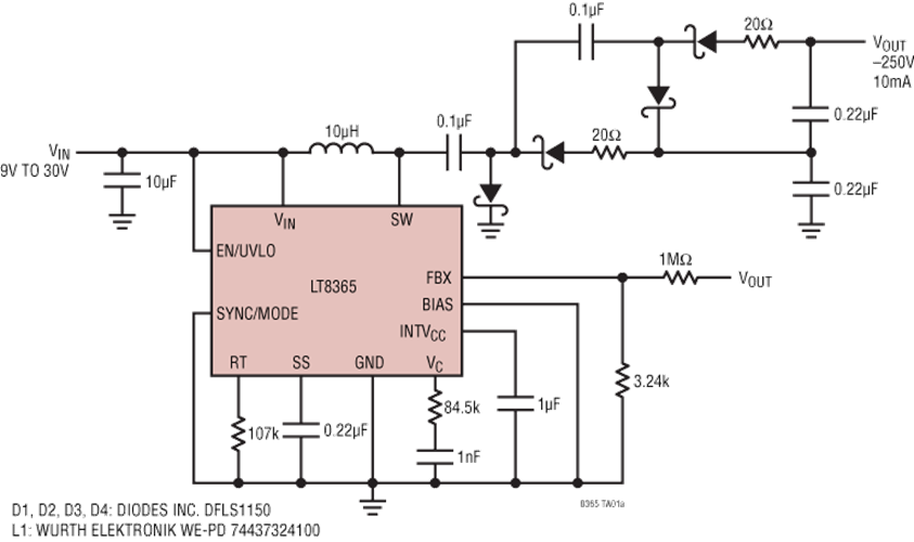 Application Circuit Diagram - Analog Devices Inc. LT8365 Low IQ Boost/SEPIC/Inverting Converters