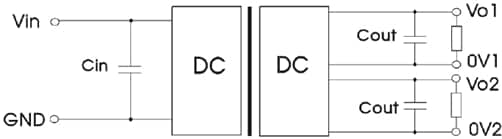 Application Circuit Diagram - CUI Inc PRQ3W 3W Dual-Output DC-DC Converters