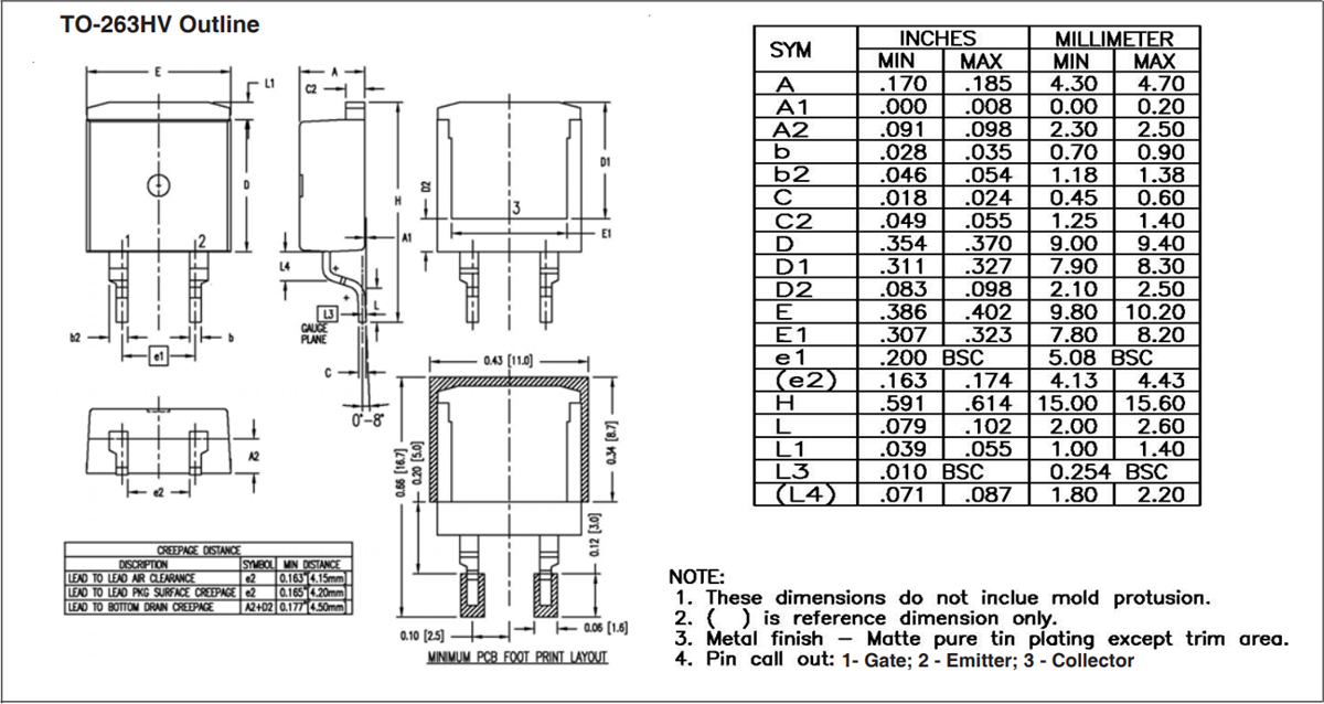 Mechanical Drawing - IXYS IXGA20N250HV High Voltage IGBT