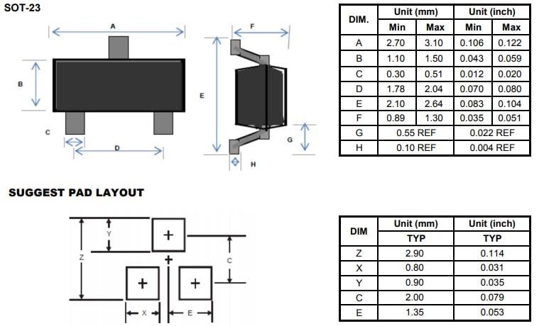 Mechanical Drawing - Taiwan Semiconductor BAV99L 225mW SMD Switching Diode