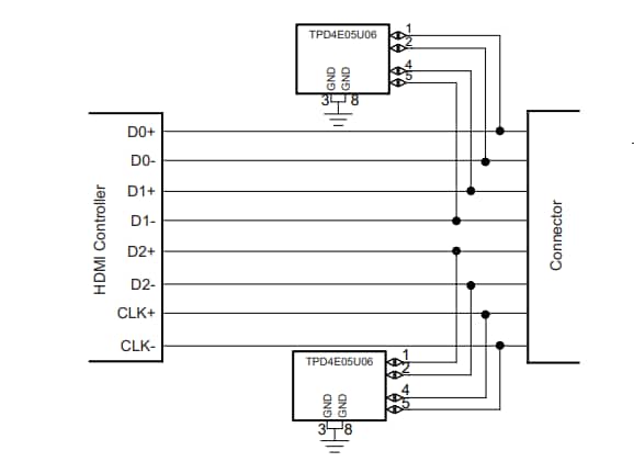 Schematic - Texas Instruments TPDxE05U06/TPDxE05U06-Q1 TVSs