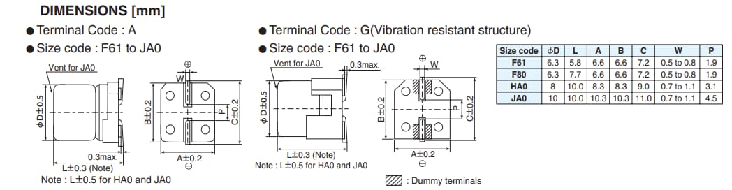Mechanical Drawing - Chemi-Con Alchip™ MHL Aluminum Electrolytic Capacitors