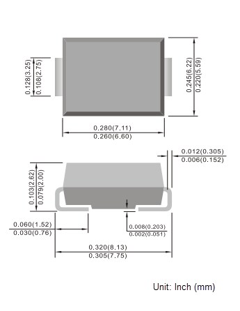 Mechanical Drawing - PANJIT 5KMC Transient Voltage Suppressor (TVS) Diodes