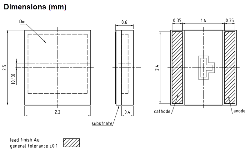 Mechanical Drawing - ams OSRAM SFH 2705U High-Pass Filter Photodiode