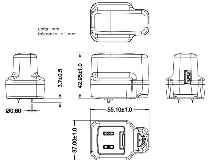 Mechanical Drawing - CUI Inc SMI6AD AC-DC Power Supplies