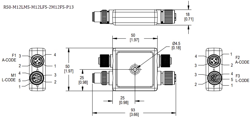 Mechanical Drawing - Banner Engineering R50 M12 Power Splitters