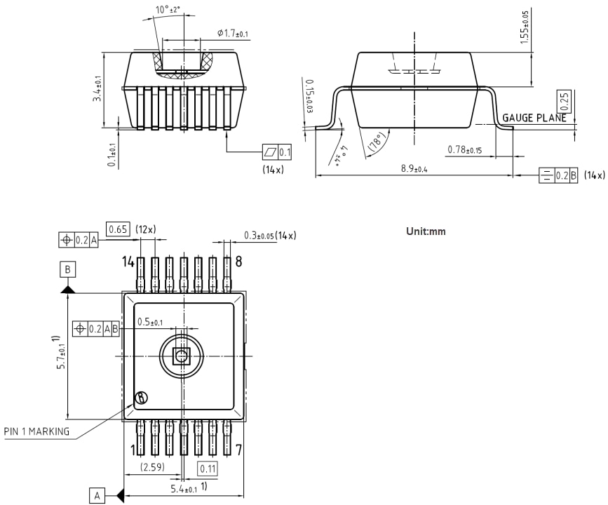 Mechanical Drawing - Infineon Technologies XENSIV™ KP497 Smart Barometric Pressure Sensor
