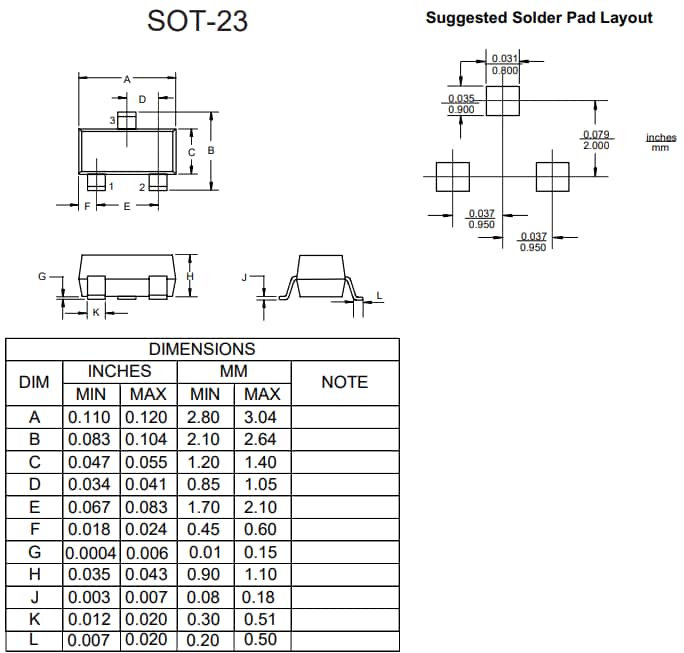 Mechanical Drawing - Micro Commercial Components (MCC) BSS84AK MOSFET