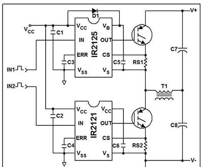 gate-drive circuit controls a pair of IGBTs in a bipolar H-bridge