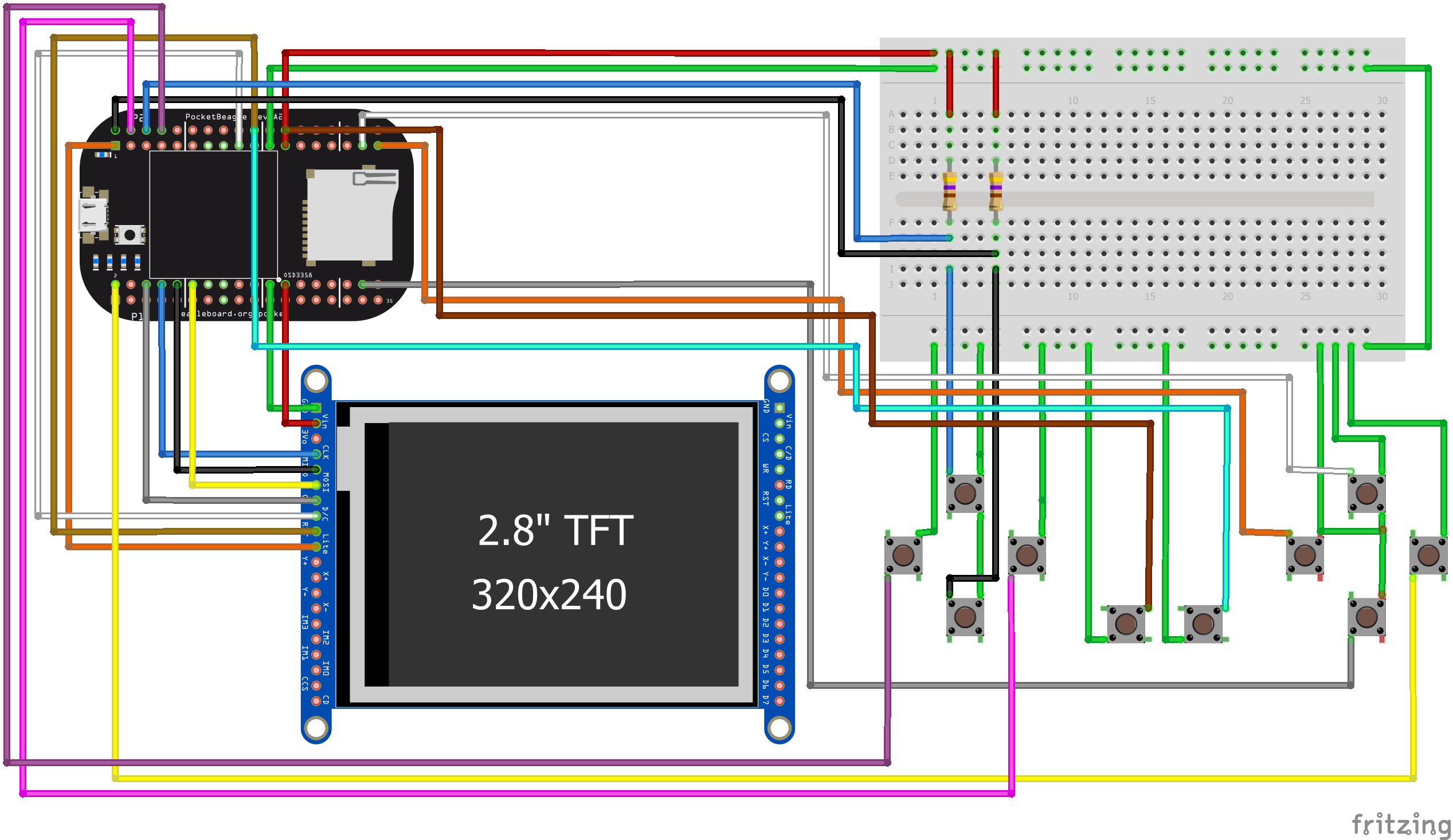 Fritzing diagram of the Pocket Arcade.
