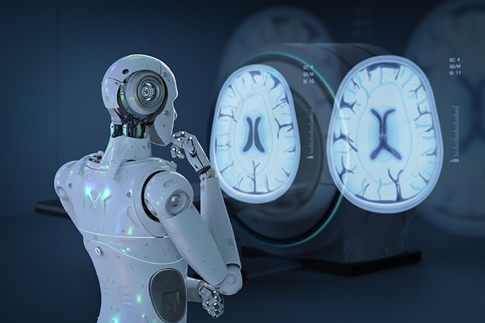 3d rendering ai robot analyze x-ray brain tomography